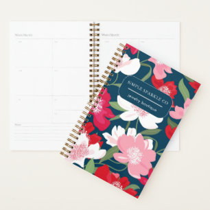 Agenda Empresa Azul Floral Colorida Feminina Vermelha