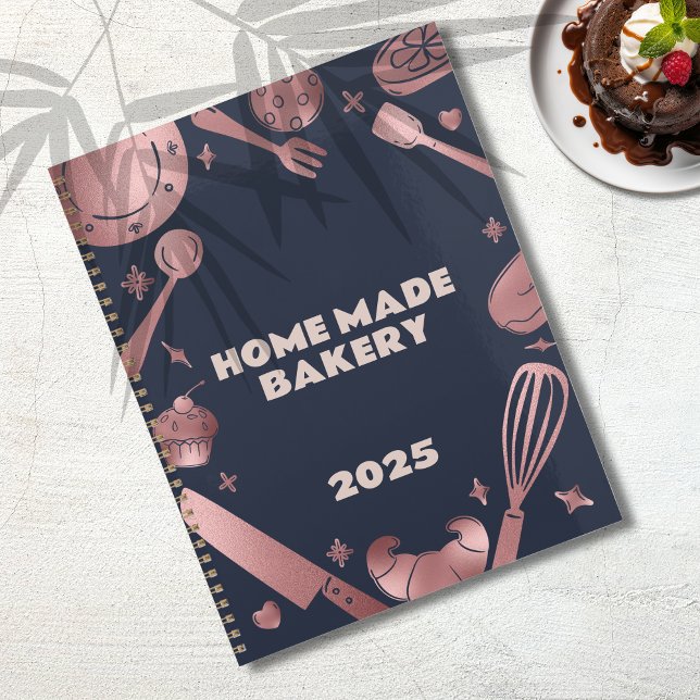 Agenda Empresa de panificação de Utensílios de panificaçã (Rose Gold & Navy Baking Utensils Bakery Business Planner)