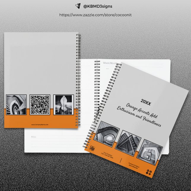 Agenda Empresas de Cinzas profissionais, colagem negra e  (Professional Gray, Black & Orange Collage Business Planner)