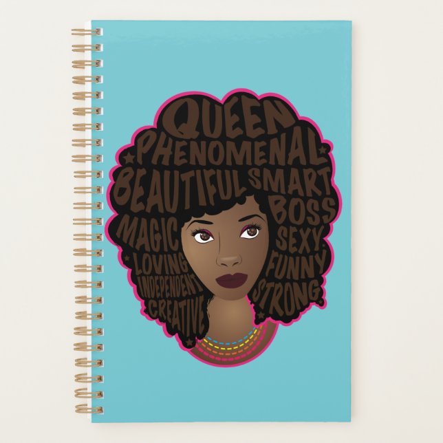 Agenda Encorajando as mulheres negras, cabelo natural, az (Frente)