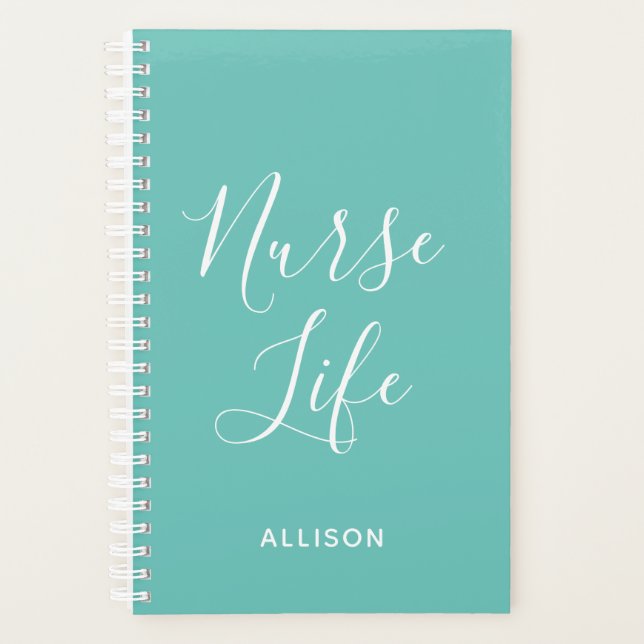 Agenda Enfermeiro Life Medical Teal e White Personalizado (Frente)