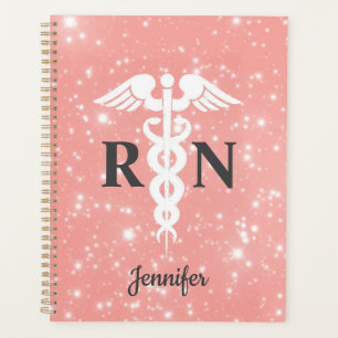 Agenda Enfermeiro RN Caduceus Blush Nome Personalizado Ro