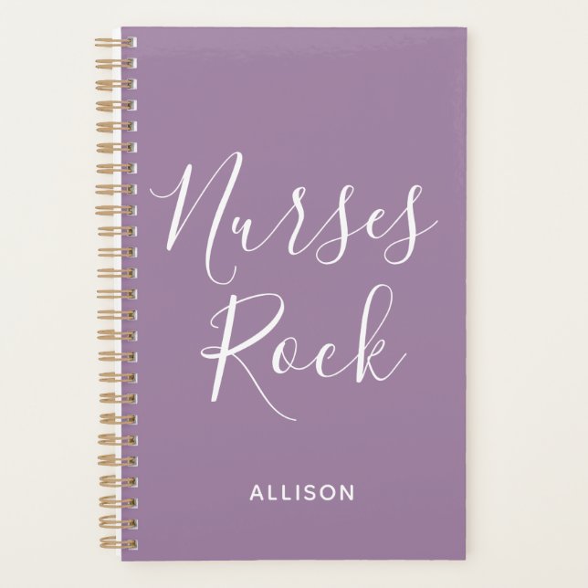Agenda Enfermeiros Rock Purple e White Script Personaliza (Frente)