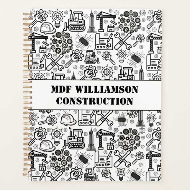 Agenda engenheiro Blueprint de arquitetura preto e branco (Frente)