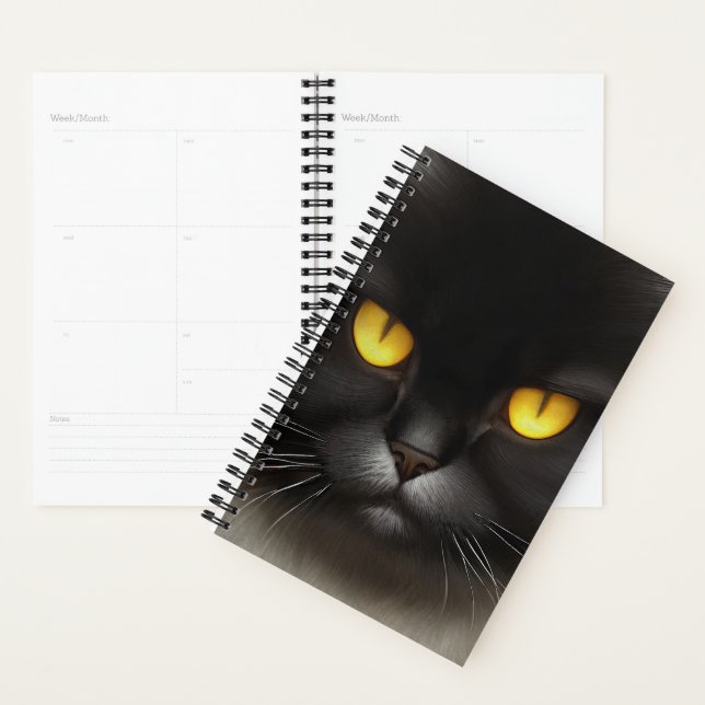 Agenda Engraçado Bravo Gato Persa Preto Fluffy (Exibição)