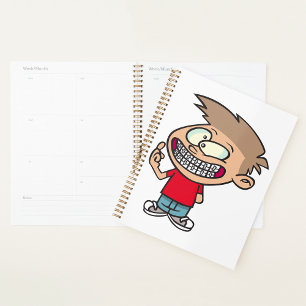 Agenda Engraçado Cartoon Boy com Sorriso de Braços