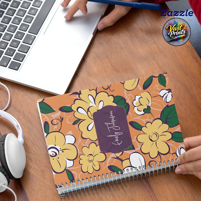 Agenda Esboço Floral Abstrato Cinza Roxo com Texto Person (Purple Gray Abstract Floral Sketch Custom Text Planner)