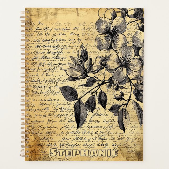 Agenda Esboço Floral Russo com Caligrafia - Idade (1) (Frente)