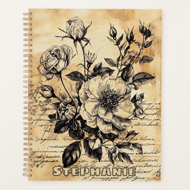 Agenda Esboço Floral Russo com Caligrafia - Idade (10) (Frente)