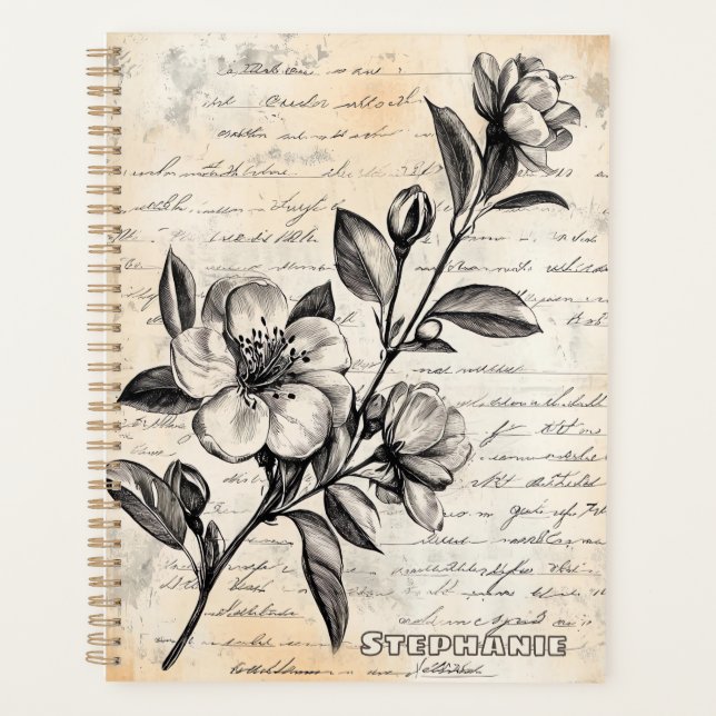Agenda Esboço Floral Russo com Caligrafia - Idade (2) (Frente)
