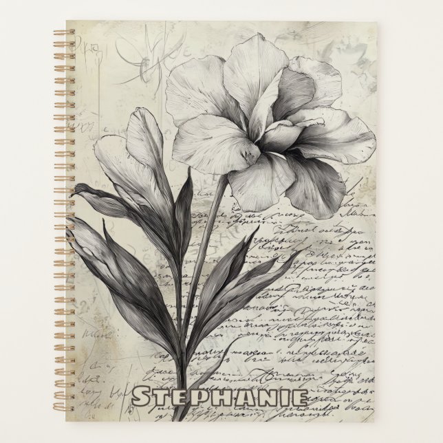 Agenda Esboço Floral Russo com Caligrafia - Idade (3) (Frente)