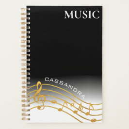 Agenda Escala de Nota de Música Preta e Dourada