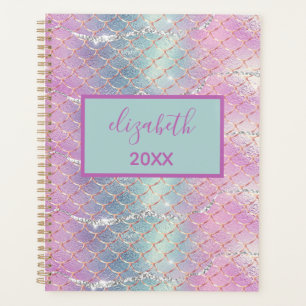 Agenda Escamas de sereia brilhantes rosa azul prata Monog