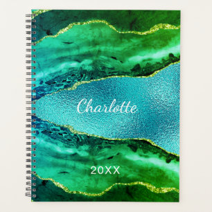 Agenda Escrito com nome de mármore verde-azul-esmeralda
