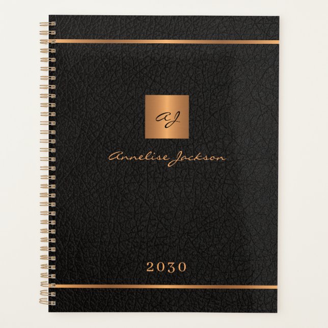 Agenda Escrito com um nome elegante, dourado preto monogr (Frente)