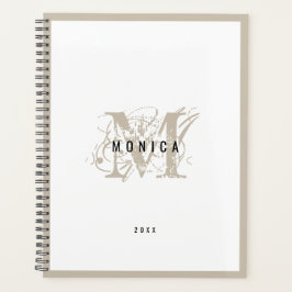 Agenda Escritório da Escola de Monograma de Beige Moderna