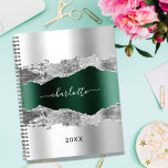 Agenda Escritório de nome de mármore do gate verde Silver<br><div class="desc">Faux prata e esmerald green agate,  marble stone impressão como fundo Personalize e adicione seu nome. O nome é escrito com um moderno estilo escrito à mão.</div>