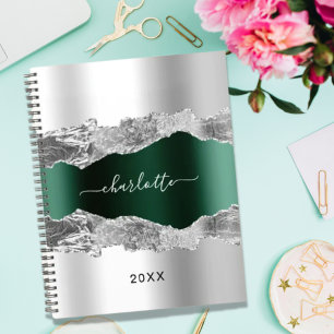 Agenda Escritório de nome de mármore do gate verde Silver
