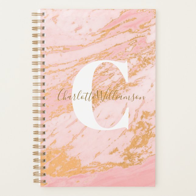 Agenda Escritório Personalizado do Marble Blush e Dourado (Frente)