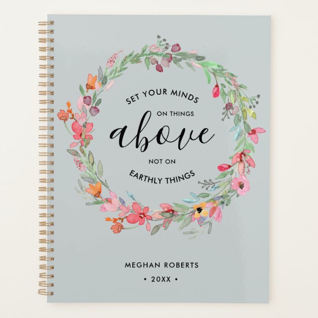 Agenda Escritura Personalizada Moderna Floral Verde Sage (Frente)