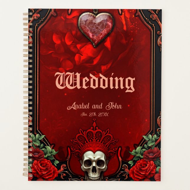 Agenda Escuridão real, coração gótico e crânio. (Frente)