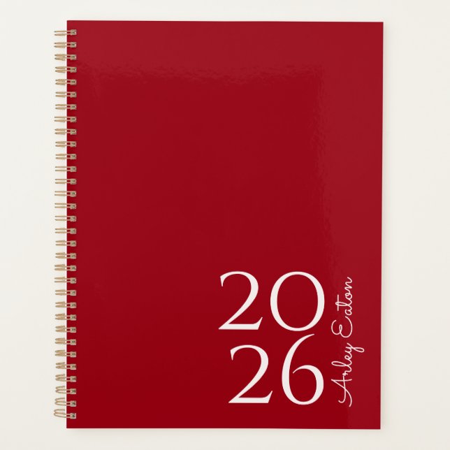 Agenda Especial de Vermelho de Cereja Minimalista Mensal (Frente)