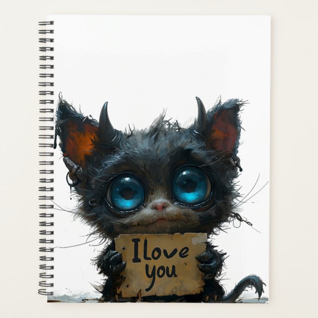 Agenda Espiral negro elegante Eu te amo (Frente)