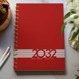 Agenda Espiral Vermelho Escuro Stripe Inferior Semanal