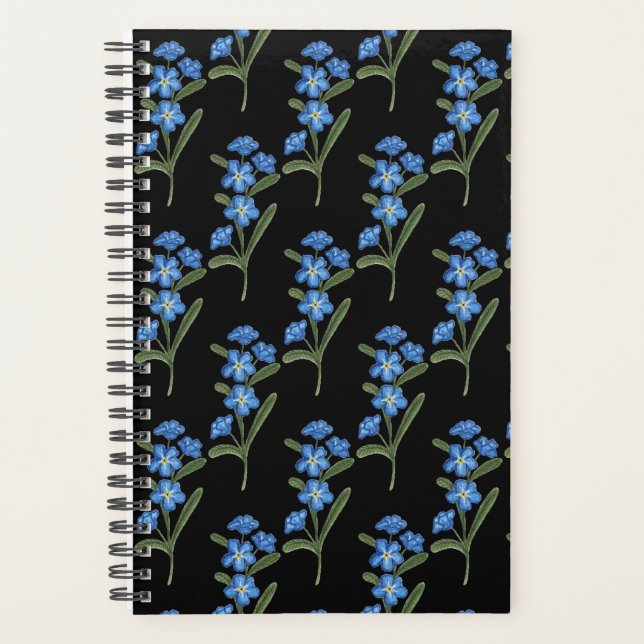 Agenda Esquece-me de não planner de flores - Padrão preto (Frente)