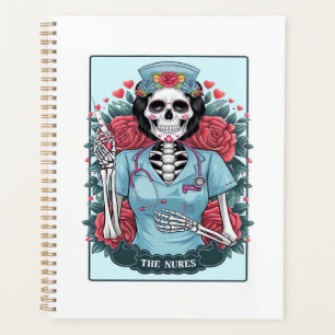 Agenda Esqueleto de Enfermeira Rosa Floral Carta Tarot Ha