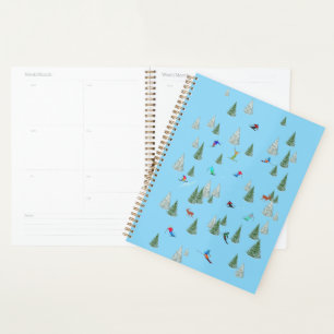 Agenda Esquiadores Alpinos Esqui Descendo Azul Pastel