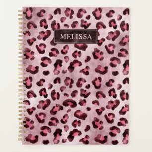Agenda Estampa Animal Leopardo Rosa Com Nome E Folha De F
