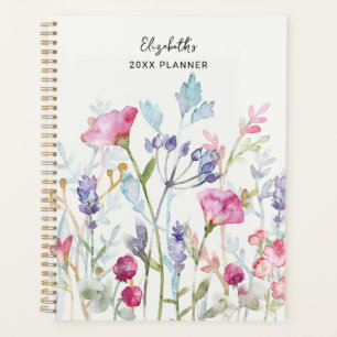 Agenda Estética Préppy Aquarela Floral Nome Personalizado