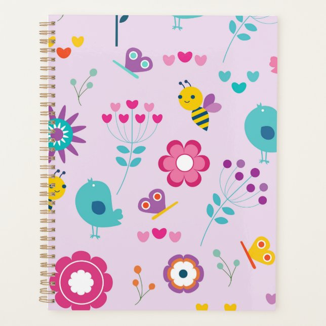 Agenda Estética Retro Y2K Fofa de Pássaros e Abelhas Dive (Frente)