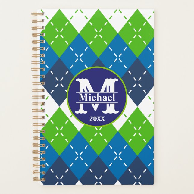 Agenda Estilo azul, verde e branco personalizado (Frente)