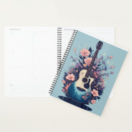 Agenda Estilo com Violão e Padrão Floral