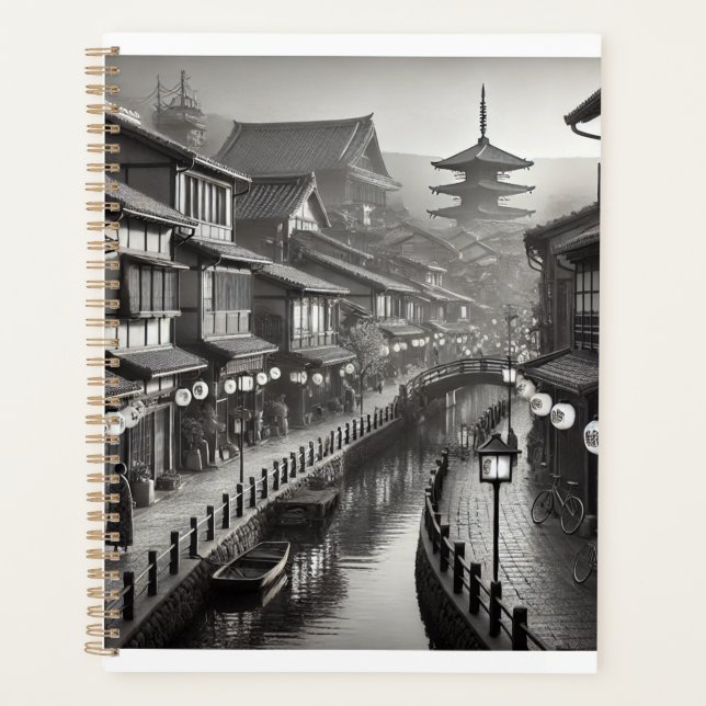 Agenda Estilo japonês 90s Estilo preto e branco Aço inoxi (Frente)