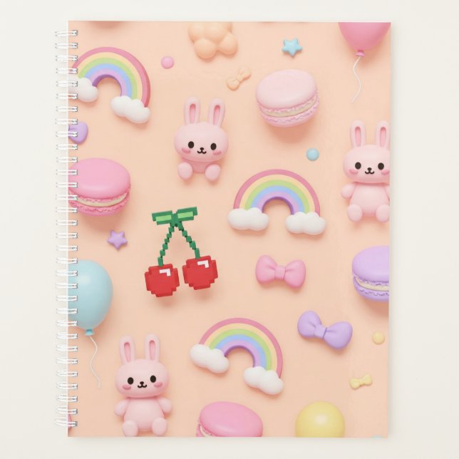 Agenda Estilo Kawaii: Cerejas e Macarons por Natasha Us (Frente)