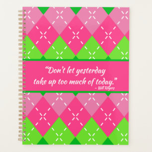 Agenda Estilo rosa e verde pré-disquete com legenda branc