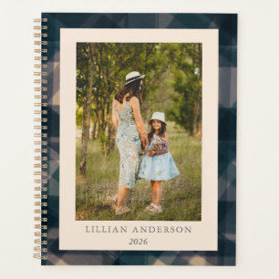 Agenda Estiloso Xadrez Azul-Marinho Foto Personalizada 20
