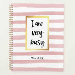 Agenda Estou Muito Ocupado Listras de Aquarela Rosa e D