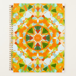 Agenda Estrela Verde Laranja Brilhante Monograma de Volta