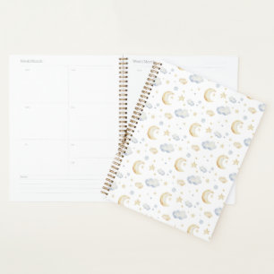 Agenda Estrelas de Lua de Aquarela e Padrão de Nuvem