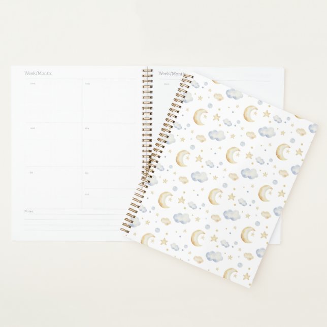 Agenda Estrelas de Lua de Aquarela e Padrão de Nuvem (Exibição)