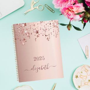 Agenda Estrelas dourado-rosadas gotejando nome monograma