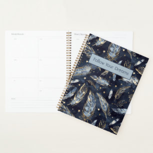 Agenda Estrelas Penas Douradas Azuis