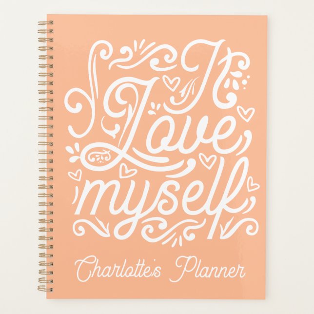 Agenda Eu me amo |Peach Fuzz & White Custom Name (Frente)