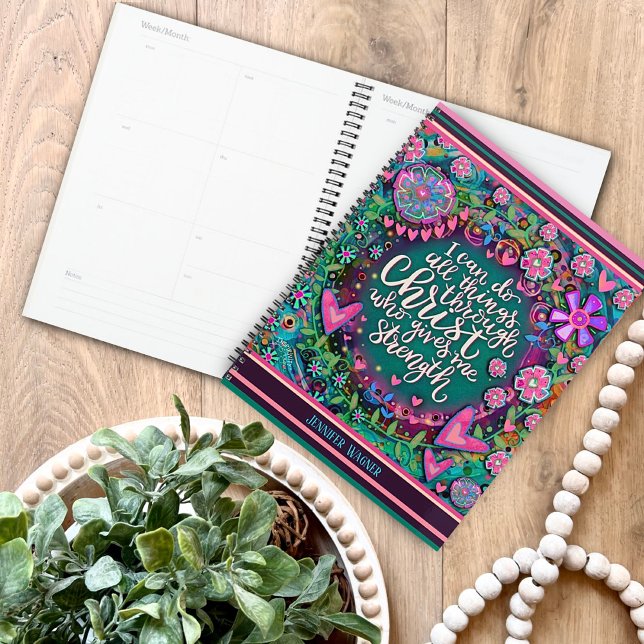 Agenda Eu Posso Fazer Tudo Bíblia Verso Bonito Floral (Criador carregado)