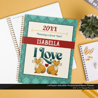 Agenda Eu ❤️ Raposas!–Nome Personalizado Adorável