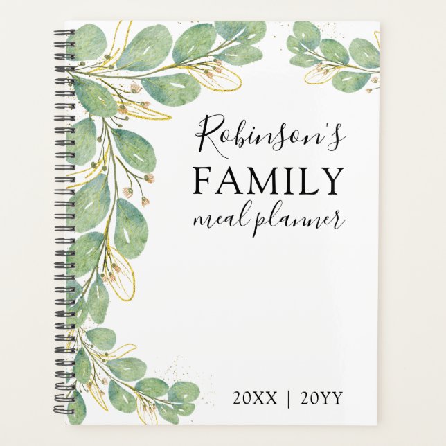 Agenda Eucalyptus Greenery Família Branca Elegante Refeiç (Frente)